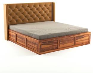 CRIGE Solid Wood King Size Bed With Fabric Headboard And Box Storage For Bedroom Solid Wood King Box Bed