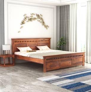 MoonWooden Solid Sheesham Wood Queen Size without storage Bed For Bed Room/Guest Room/Hotel Solid Wood Queen Bed