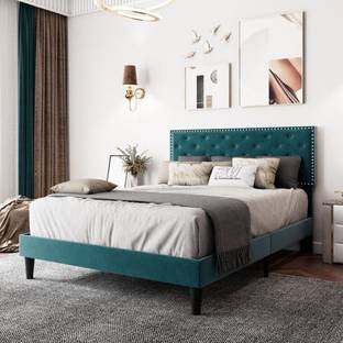 Carftjar Fabric King Size Bed With Button Tufted & Diamond Line Headboard For Bedroom || Engineered Wood King Bed