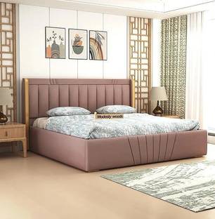 MODESTY WOODS Upholstered Wooden Double Bed with Box Storage for Bedroom and Living Room Solid Wood King Box Bed