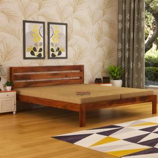 JeenWood Solid Sheesham Wood King Size Bed With Mattress For Bed Room/Guest Room /Hotel Solid Wood Queen Bed