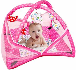 Akash International Polyester Kids Washable Baby Mosquito Net (Dot Pink) Mosquito Net