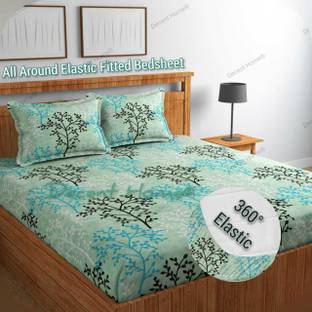 Decent Home Cotton Double Fitted (Elastic) 240 TC Floral Bedsheet