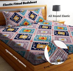 HIYANSHI HOME FURNISHING Polycotton King Fitted (Elastic) 210 TC Floral Bedsheet