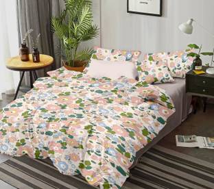 GAARVI HOMES Cotton King Fitted (Elastic) 300 TC Geometric Bedsheet