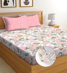 LATHWAL CRATIONS 244 TC Cotton King Printed Fitted (Elastic) Bedsheet