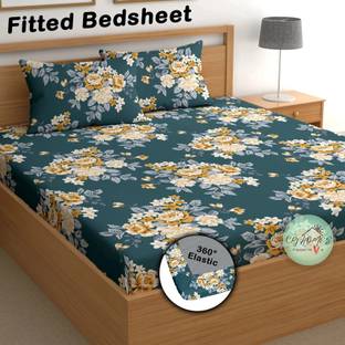 CG Homes Cotton Double Fitted (Elastic) 180 TC Printed Bedsheet