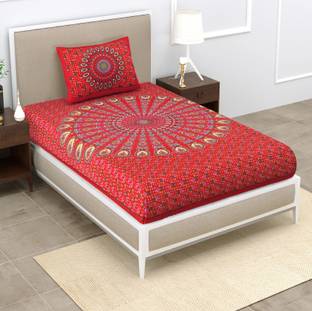 Leo Creation Cotton Single Flat 144 TC Jaipuri Prints Bedsheet