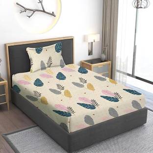 Home Garage 210 TC Cotton Single Floral Fitted (Elastic) Bedsheet