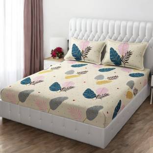 Sanjeet Enterprises Cotton King Fitted (Elastic) 260 TC Floral Bedsheet