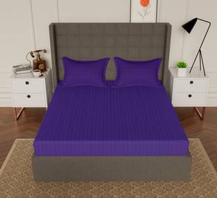 AVI Cotton King Fitted (Elastic) 300 TC Striped Bedsheet