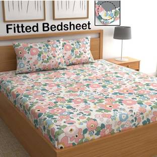 Decent Home Cotton Double Fitted (Elastic) 240 TC Floral Bedsheet