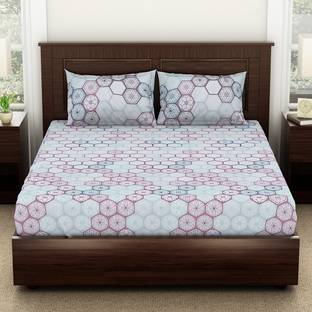 SPACES 144 TC Cotton Double Geometric Flat Bedsheet