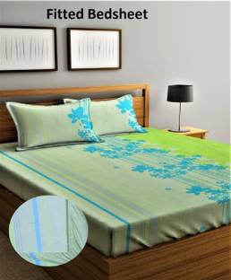 Home Sizzler 144 TC Microfiber Double Geometric Fitted (Elastic) Bedsheet