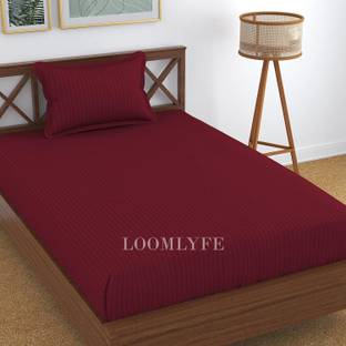 LOOMLYFE 210 TC Satin Single Striped Flat Bedsheet
