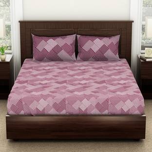 SPACES 144 TC Cotton Double Geometric Flat Bedsheet