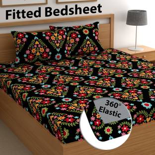 CG Homes 200 TC Cotton Double Printed Fitted (Elastic) Bedsheet
