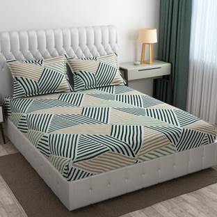 CB HOME Cotton King Fitted (Elastic) 300 TC Printed Bedsheet
