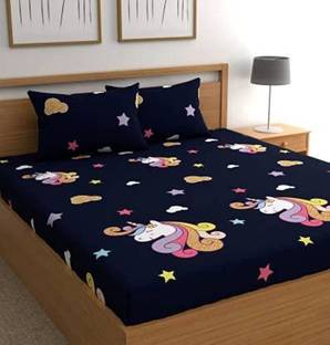 HOMETIC 360 TC Cotton Double Cartoon Fitted (Elastic) Bedsheet