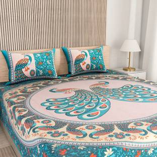 SARVOCH Cotton Double Flat 144 TC Jaipuri Prints Bedsheet