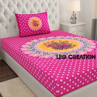 Leo Creation 144 TC Cotton Single Jaipuri Prints Flat Bedsheet