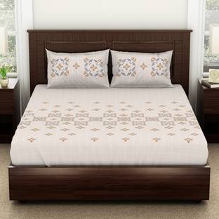 SPACES 144 TC Cotton Double Geometric Flat Bedsheet