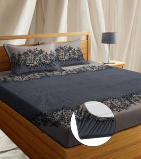 YKNIP Cotton Double, King Fitted (Elastic) 250 TC Floral Bedsheet