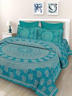 Leo Creation 144 TC Cotton Double Jaipuri Prints Flat Bedsheet
