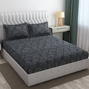 CB HOME 300 TC Cotton King Printed Fitted (Elastic) Bedsheet