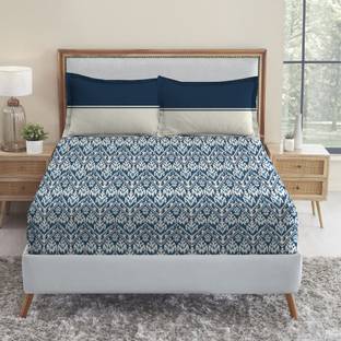 MYTRIDENT Cotton Queen Flat 144 TC Geometric Bedsheet
