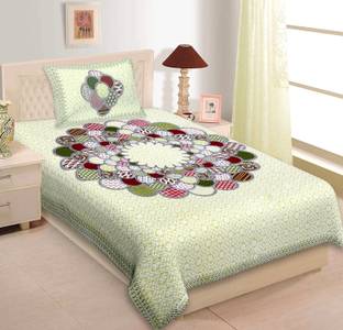 Leo Creation 144 TC Cotton Single Jaipuri Prints Flat Bedsheet