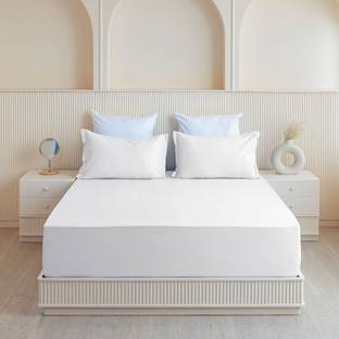 HOMEMONDE Cotton Single Fitted (Elastic) 210 TC Solid Bedsheet