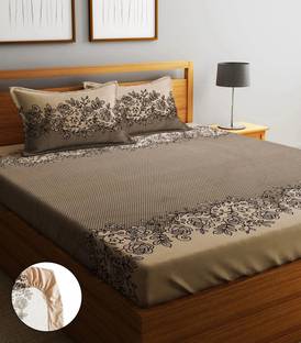 Home Sizzler 210 TC Microfiber Double Floral Fitted (Elastic) Bedsheet