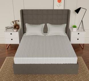 AVI Cotton Queen Fitted (Elastic) 300 TC Striped Bedsheet