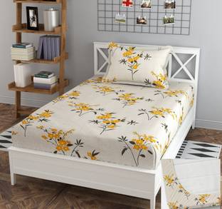 BLUEDOT Cotton Queen Fitted (Elastic) 200 TC Floral Bedsheet