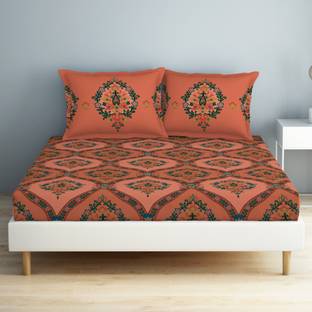SPACES 132 TC Cotton Double Geometric Flat Bedsheet