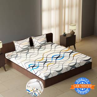 CARLTON LONDON 144 TC Polyester Double Self Design Fitted (Elastic) Bedsheet