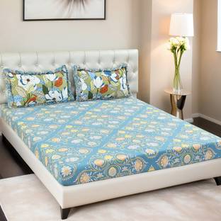 Pushp Homes Cotton King Fitted (Elastic) 300 TC Abstract Bedsheet