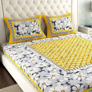 Leo Creation Cotton Double Flat 144 TC Jaipuri Prints Bedsheet