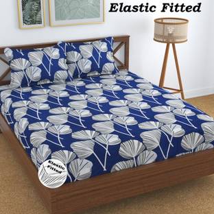 WELLNEST Cotton Double Fitted (Elastic) 300 TC Abstract Bedsheet