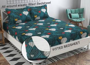 Home Garage Cotton King Fitted (Elastic) 210 TC Self Design Bedsheet