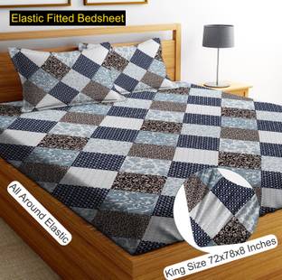 HIYANSHI HOME FURNISHING 240 TC Microfiber King Floral Fitted (Elastic) Bedsheet