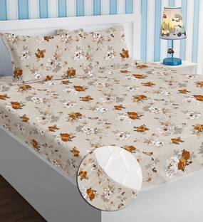 VAS COLLECTIONS 180 TC Cotton King Striped Fitted (Elastic) Bedsheet