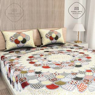 PahalArts Cotton Queen Flat 144 TC Jaipuri Prints Bedsheet
