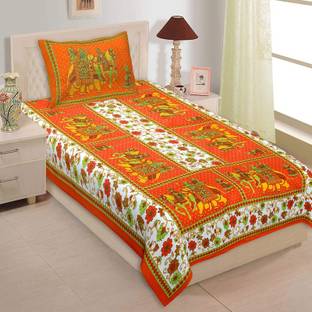 VNV Creation Cotton Single Flat 144 TC Jaipuri Prints Bedsheet