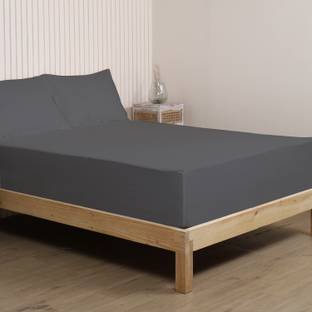 LINENWALAS 300 TC Cotton Single Solid Fitted (Elastic) Bedsheet