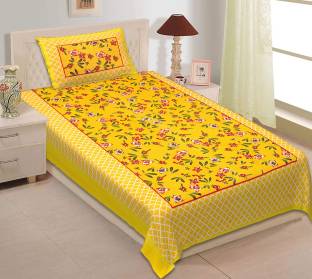 Pink City 144 TC Cotton Single Jaipuri Prints Flat Bedsheet