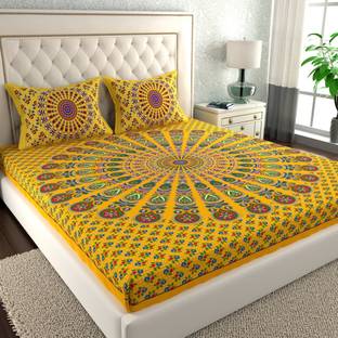 Cosito 144 TC Cotton Double Jaipuri Prints Flat Bedsheet
