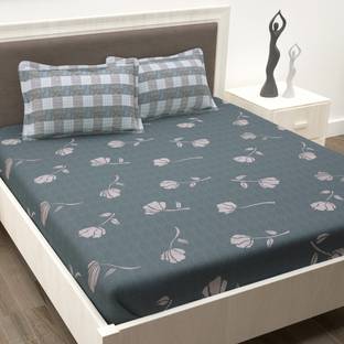 Story@home 186 TC Cotton King Floral Flat Bedsheet