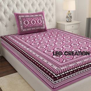 Leo Creation Cotton Single Flat 144 TC Jaipuri Prints Bedsheet